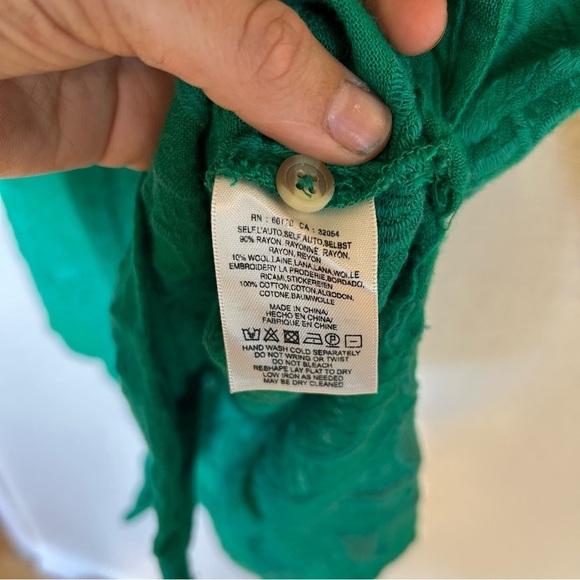 Anthropologie Kelly Green Floral Embroidered Tunic Top 3/4 Sleeves - Picture 7 of 15